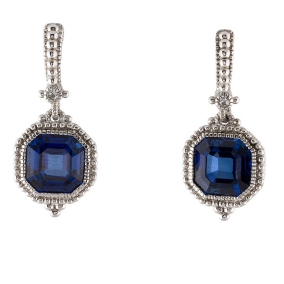 NWOT Judith Ripka JR TWO Estate Syn. Blue Sapphire Drop Earrings - Picture 12 of 13